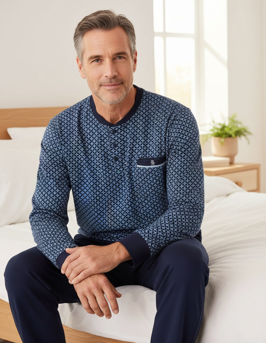 Paul Hopkins Heren Pyjama - met Borstzakje - Donker Blauw