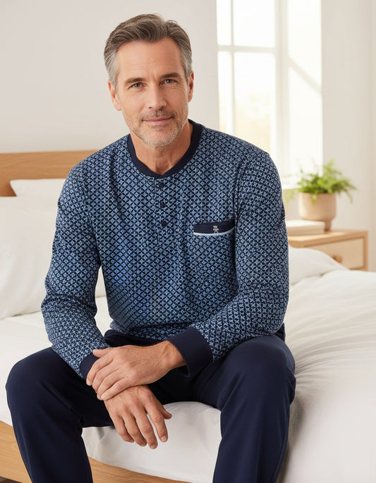Paul Hopkins Heren Pyjama - met Borstzakje - Donker Blauw