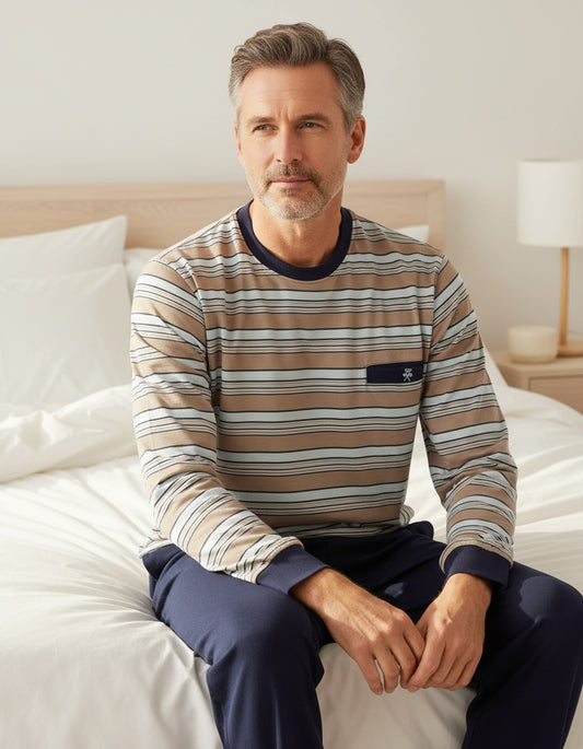 Paul Hopkins Heren Pyjama - Gestreept Dessin - Beige