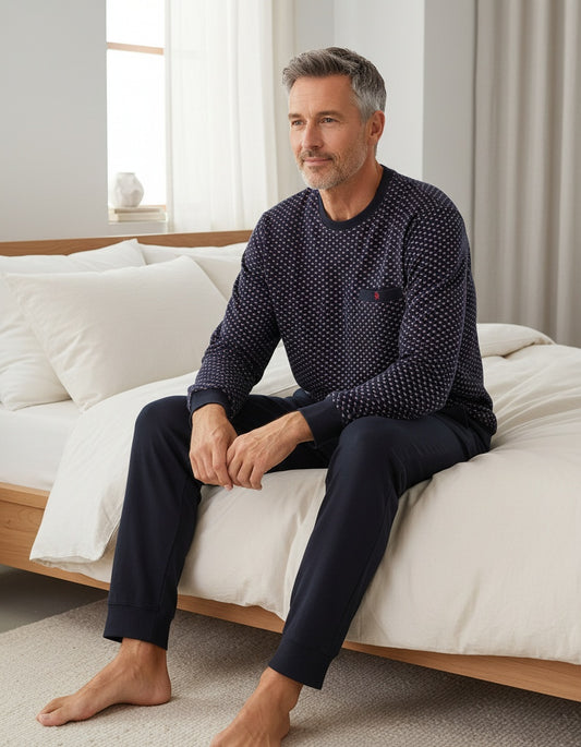 Paul Hopkins Heren Pyjama - Lange Mouwen - Donker Blauw