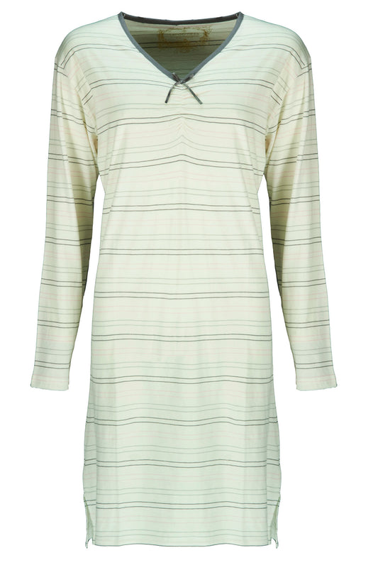Tenderness Dames Nachthemd - Polo Sluiting - Katoen -Lange Mouwen- Beige