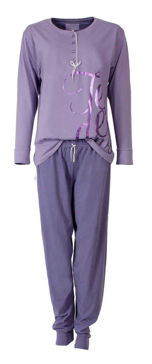 Tenderness Dames Pyjama - Lange Mouwen - Ronde hals - Lavendel Lila