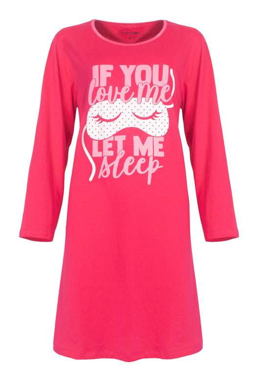 Temptation Dames Nachthemd - 100% Katoen -Lange Mouwen - Fuchsia