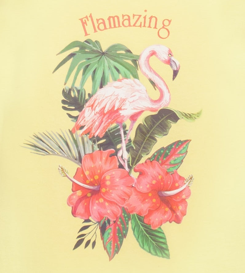Temptation Dames Bigshirt - Flamingo Print - Geel