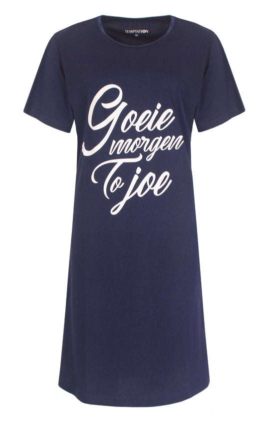 Temptation Dames Nachthemd - Big Shirt - Korte Mouw - Navy Blauw