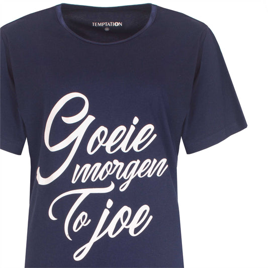 Temptation Dames Nachthemd - Big Shirt - Korte Mouw - Navy Blauw