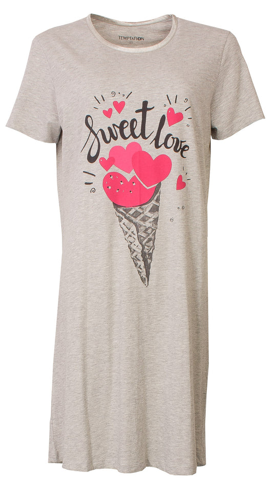 Temptation Dames Nachthemd - Bigshirt - Slaapkleed - Grijs