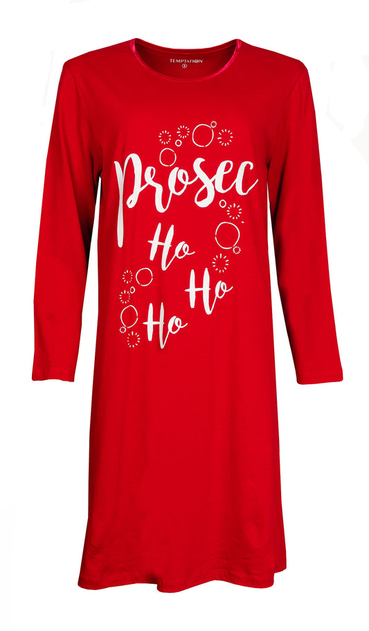 Temptation Dames Nachthemd - Lange Mouwen - Rood