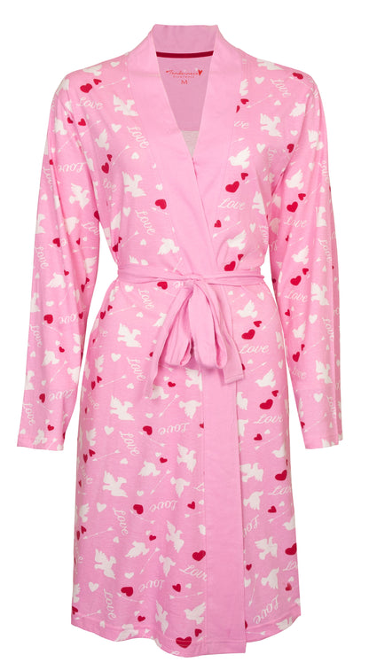 Tenderness Dames Badjas - 100% Katoen - Hartjes - Roze
