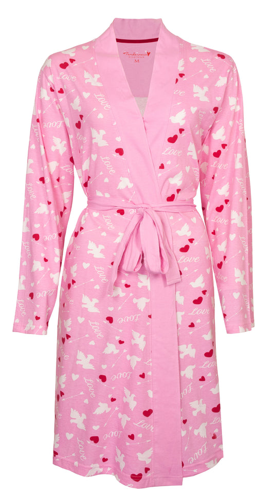 Tenderness Dames Badjas - 100% Katoen - Hartjes - Roze