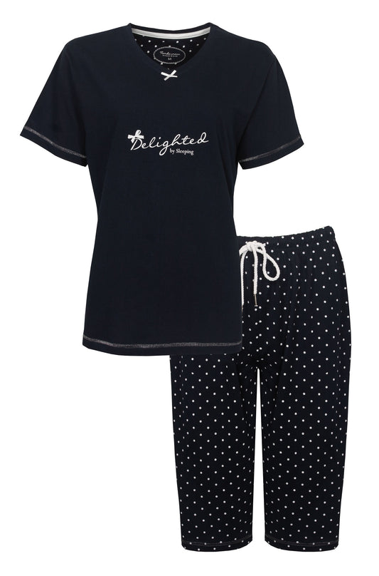 Tenderness Dames Pyjama- 3/4 broek-Korte Mouwen  - Katoen - Navy Blauw