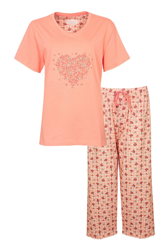 Tenderness Dames Pyjama - 3/4 Broek - Korte Mouwen - Roze