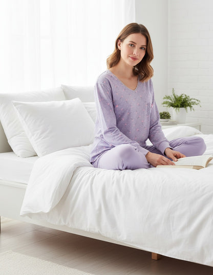 Tenderness Dames Pyjama Set - 100% Katoen - Lavendel Lila