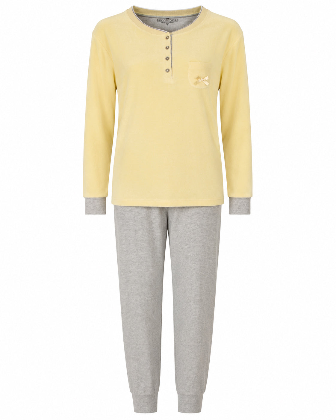 Tenderness Dames Pyjama - Badstof - Lange Mouwen - Licht Geel