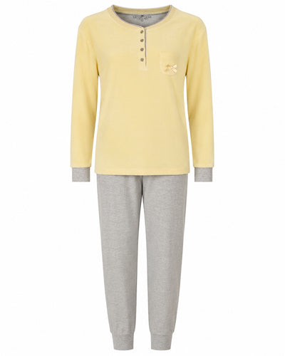 Tenderness Dames Pyjama - Badstof - Lange Mouwen - Licht Geel