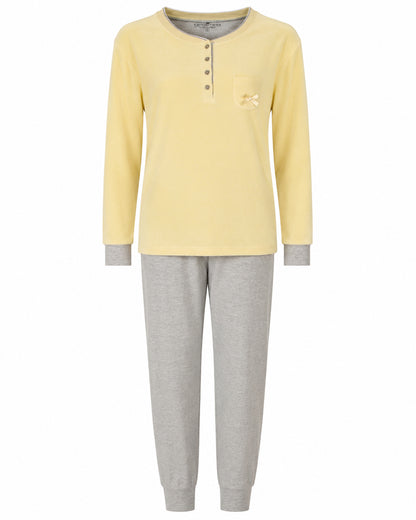 Tenderness Dames Pyjama - Badstof - Lange Mouwen - Licht Geel