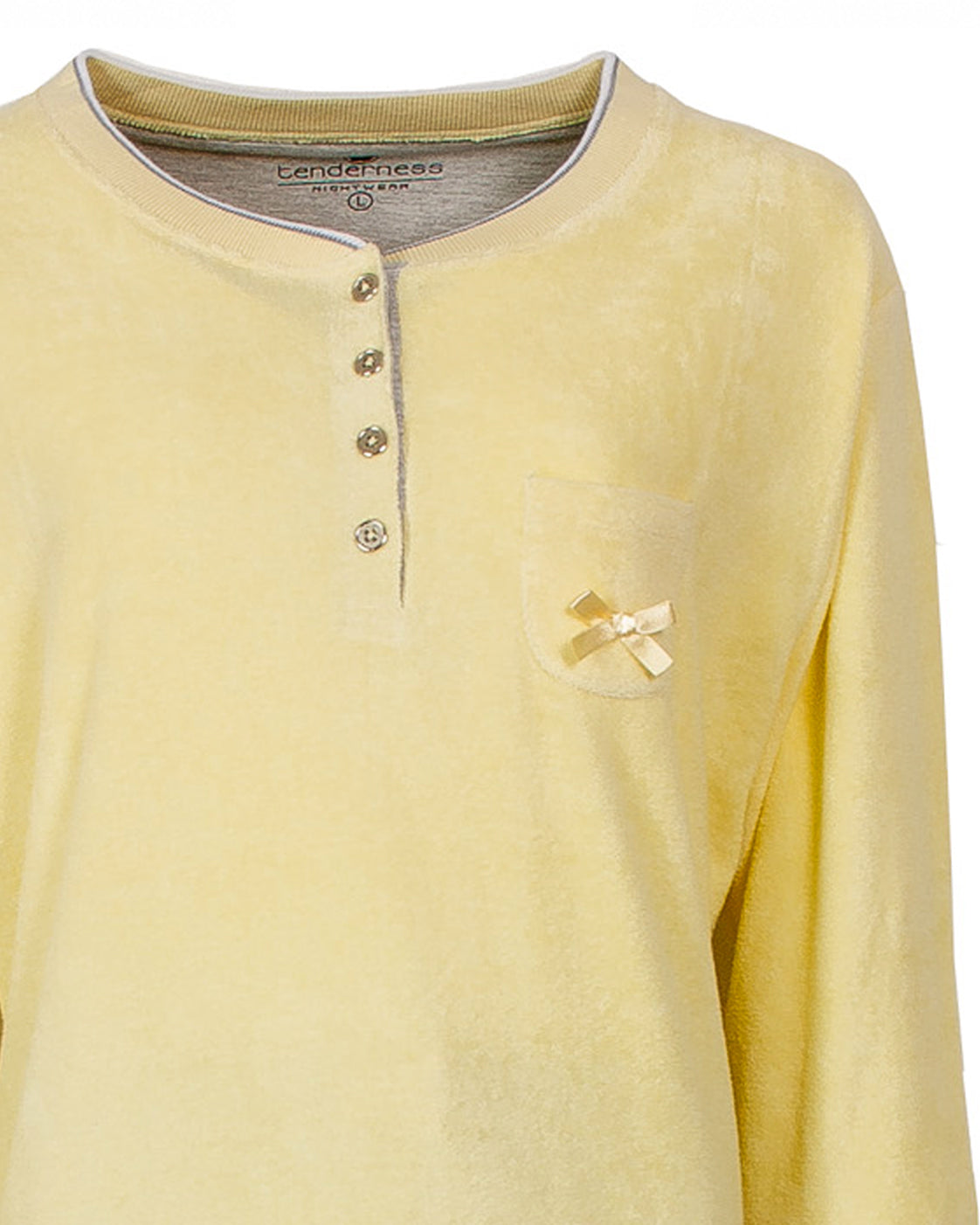 Tenderness Dames Pyjama - Badstof - Lange Mouwen - Licht Geel