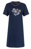 Medaillon Dames Nachthemd - 100% Katoen - Marine Blauw