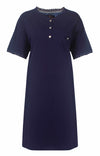 Medaillon Dames Nachthemd - Slaapkleedje - Katoen - Donker Blauw
