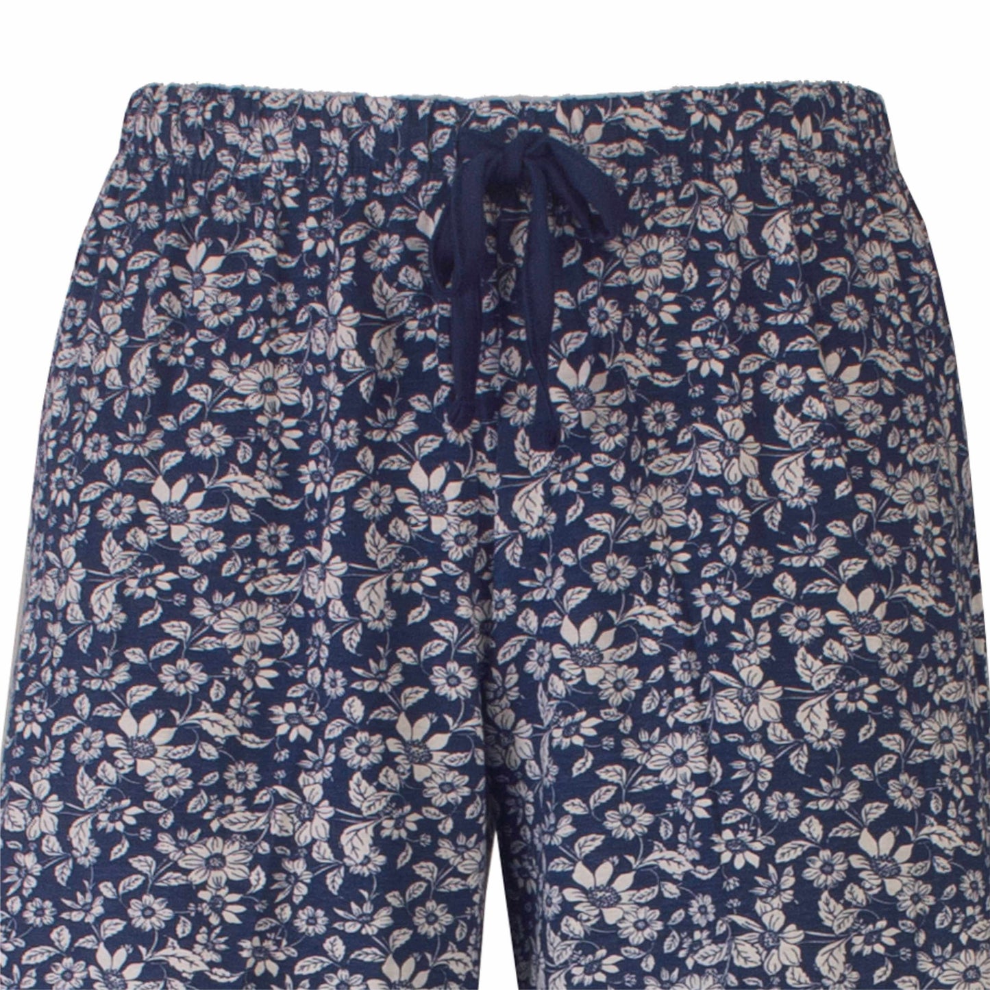 Blauwe dames shortama broitte bloemenprint en een aantrekkoord in de taille