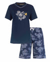 Medaillon Dames Shortama - Slaapset - 100% Gekamde Katoen - Marine Blauw met Roos