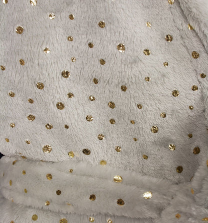 Lichtgrijze fleece badjas met gouden stippen patroon, zacht en warm materiaal, idedames
