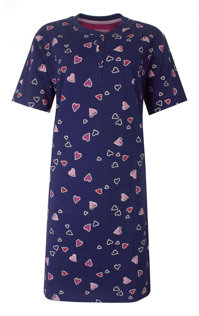 Irresistible Dames Nachthemd - Roze Hartjes - Katoen - Blauw