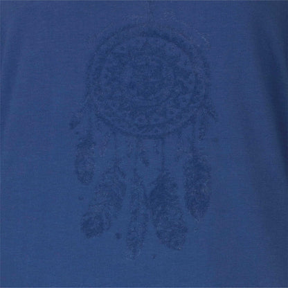 Blauw dames nachthemd met lange mouwen en V-hals, subtiel patroon zichtbaar in donkere tint.