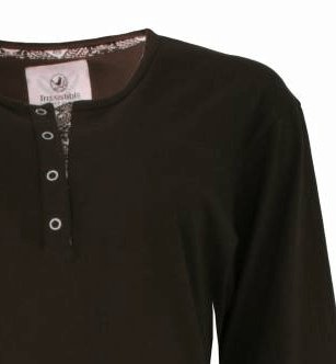 Donkerbruin dames nachthemd met lange mouwen en polo sluiting, gemaakt van jersey katoen.