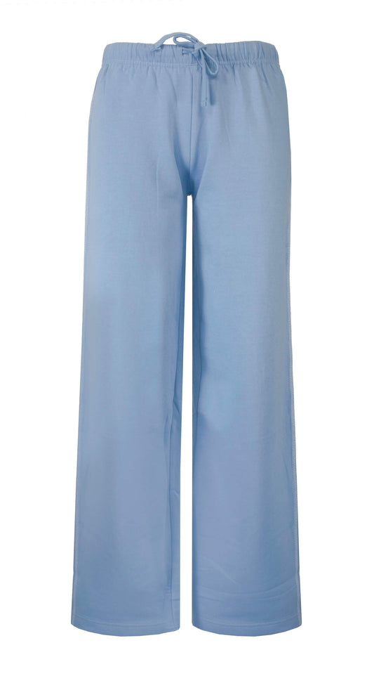 Lichtblauwe pyjamabroek met wijde pijpen en een elastische taille met trekkoord voor dames