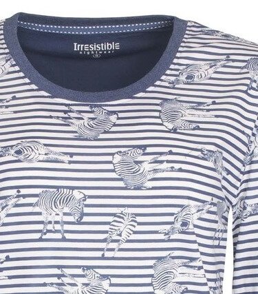 Blauw-wit gestreepte pyjama top met zebra print, ronde hals en lange mouwen van het merk Irresistible