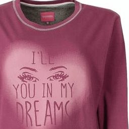 Donkerroze pyjama-top met lange mouwen, ronde hals en opdruk 'I'll see you in my dreams' met ogen