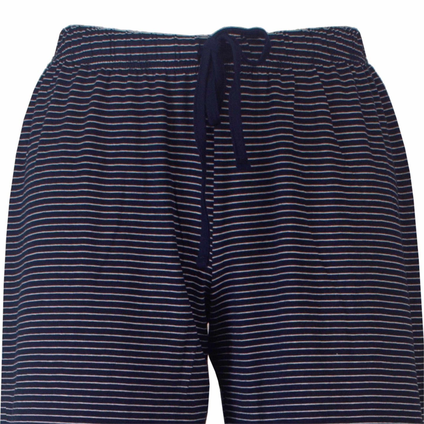 Gestreepte pyjamabroek in marineblauw en wit met elastische taille en aantrekkoord in donkerblauw.