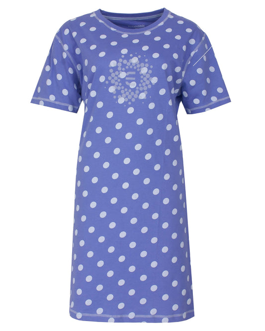  Irresistible Dames Nachthemd - Korte Mouwen - Allover Geprint - Blauw - vooraanzicht