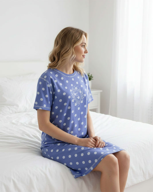  Irresistible Dames Nachthemd - Korte Mouwen - Allover Geprint - Blauw - achteraanzicht