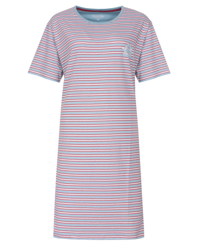Irresistible Dames Nachthemd - Gestreept - Korte Mouwen - Licht Blauw