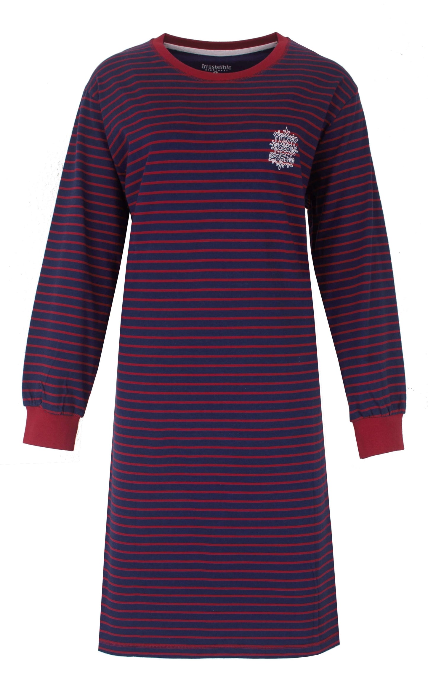  Irresistible dames Nachthemd - lange Mouwen - Streep Blauw Rood - vooraanzicht