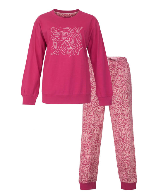  Irresistible Dames Pyjama- Lange Mouwen - Katoen - Fuchsia - vooraanzicht