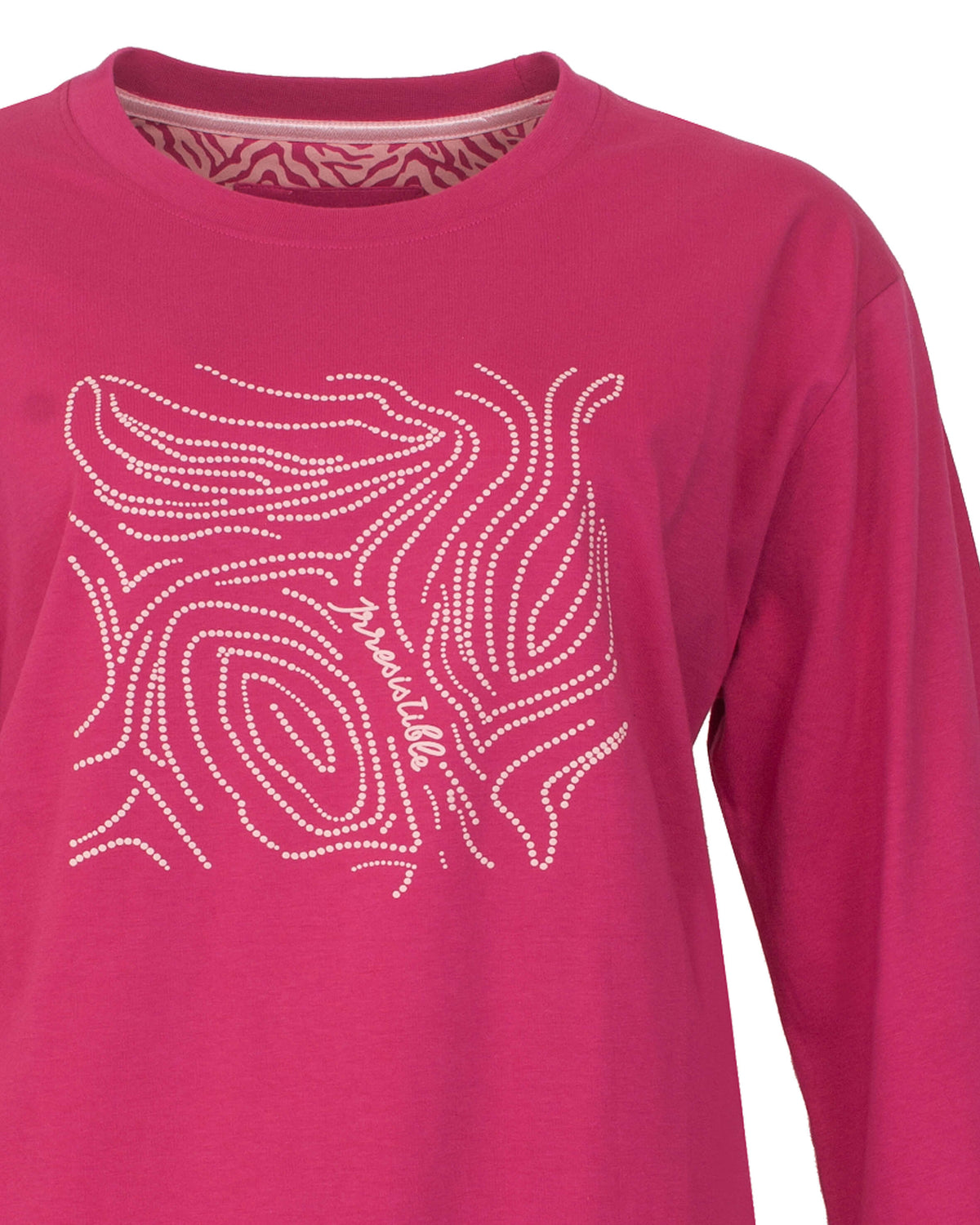  Irresistible Dames Pyjama- Lange Mouwen - Katoen - Fuchsia - detail