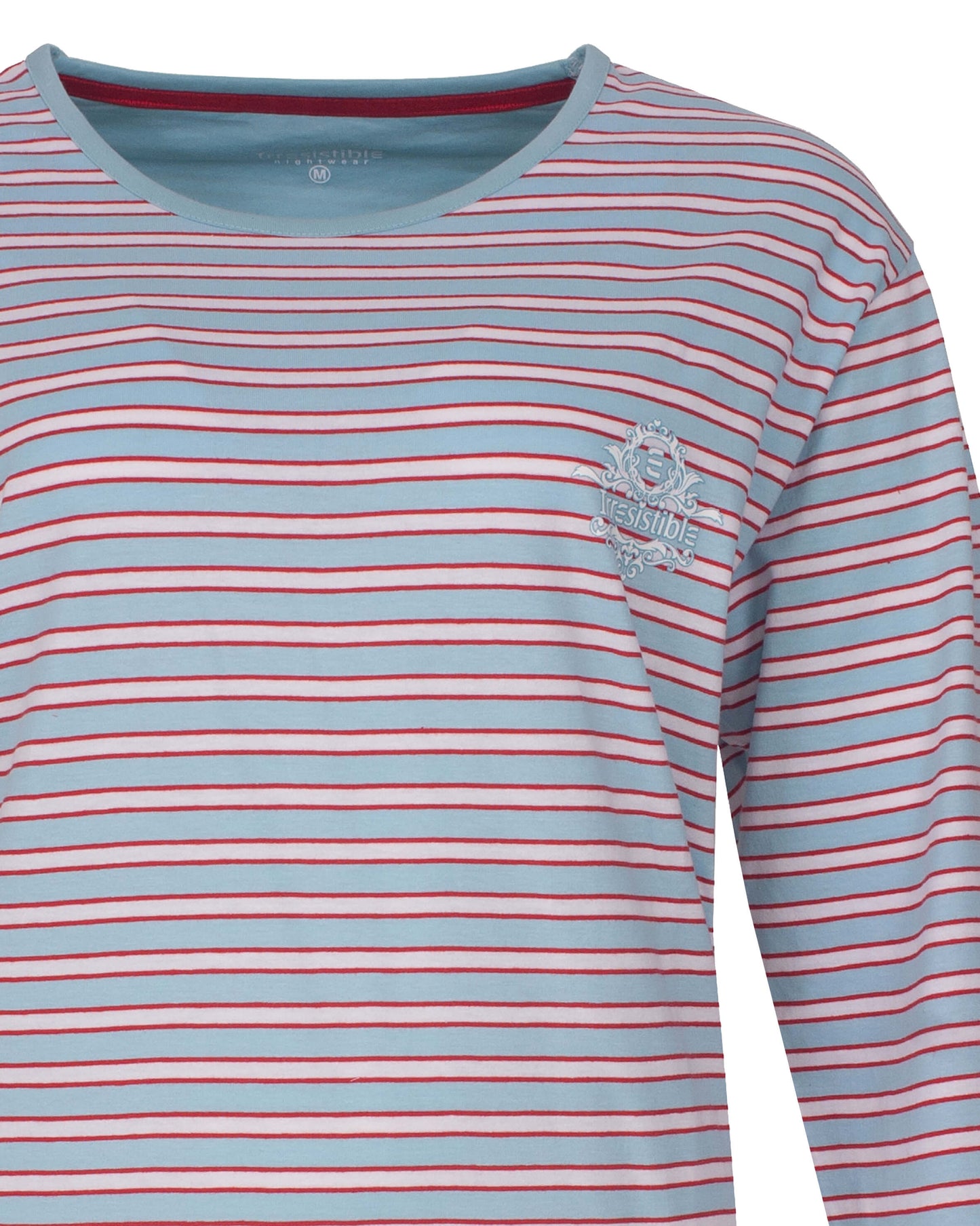  Irresistible Dames Pyjama -   Gestreept - Lange Mouwen - Licht  Blauw - detail