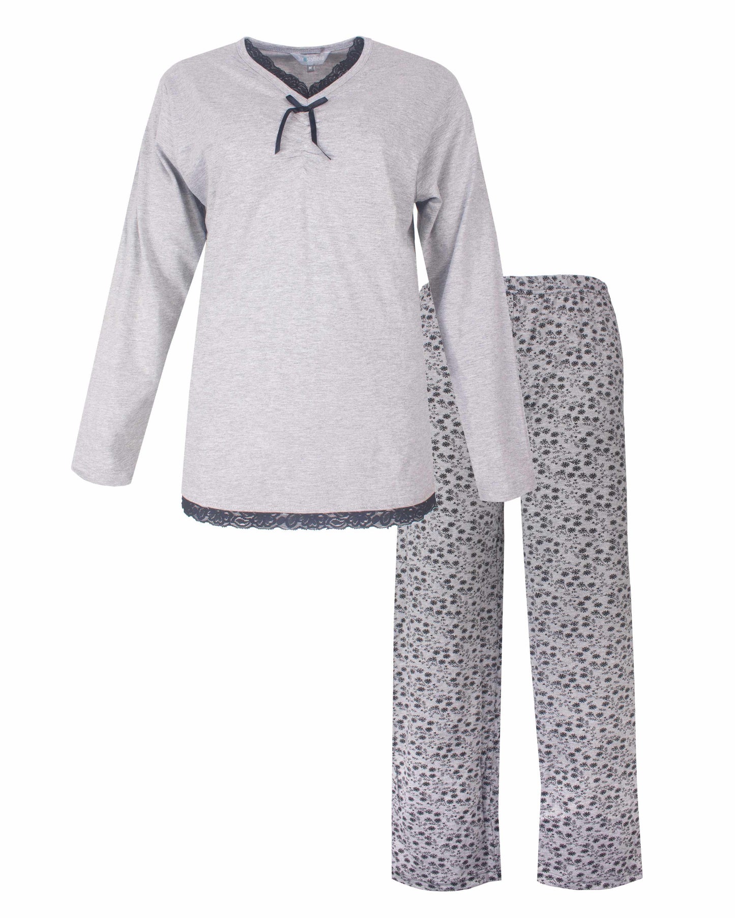  Irresistible Dames Pyjama - Lange Mouwen - Katoen - Grijs - vooraanzicht