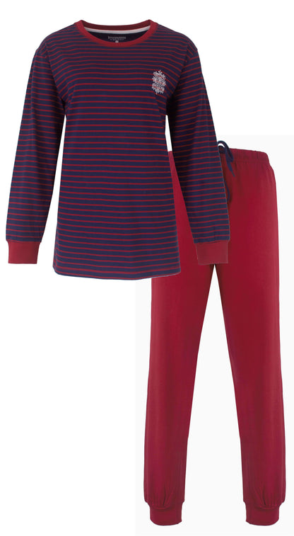  Irresistible dames Pyjama - Lange Mouwen -  Streep Blauw Rood - vooraanzicht
