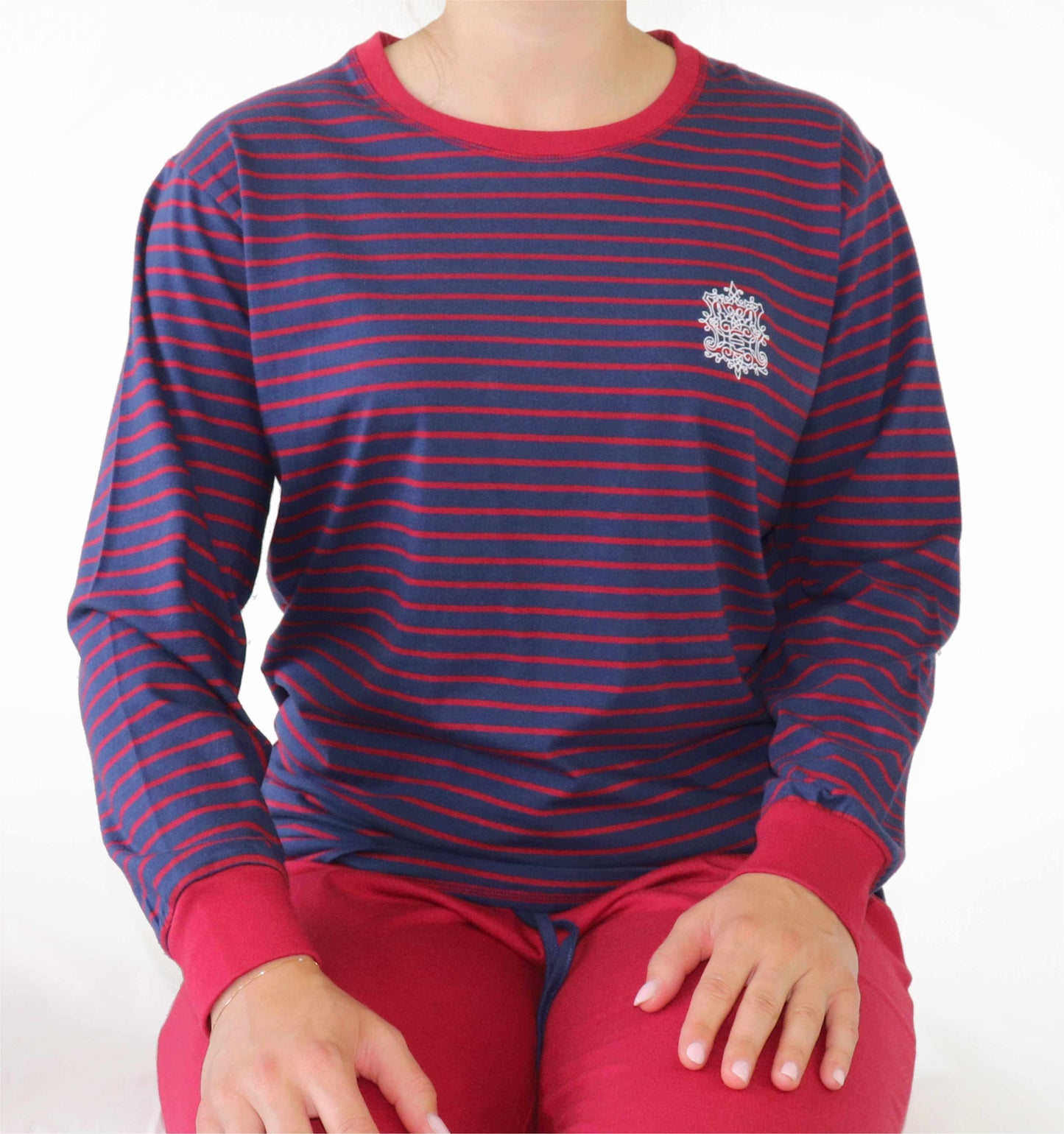  Irresistible dames Pyjama - Lange Mouwen -  Streep Blauw Rood - afbeelding 7