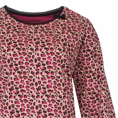 Irresistible Dames Pyjama - Lange Mouwen - Top met panterprint - Katoen - Pink Panterprint - detail
