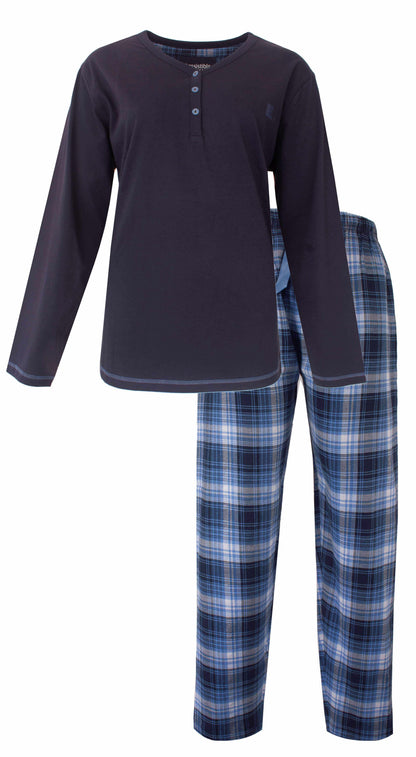 Irresistible dames Pyjama - lange Mouwen - katoen -  Indigo Blauw - vooraanzicht