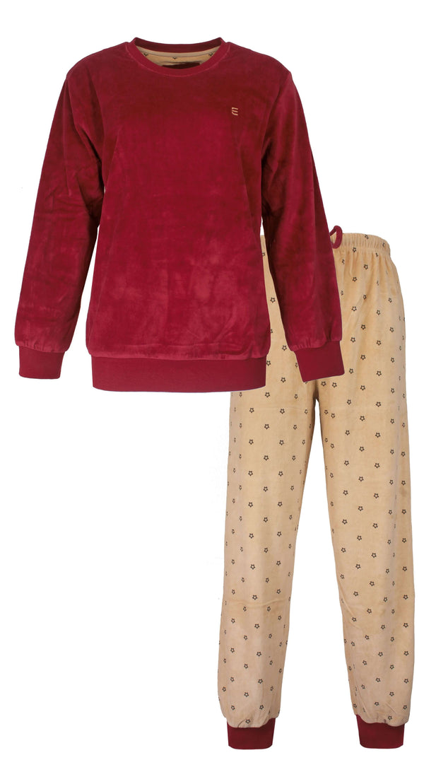 Irresistible Dames Pyjama - Lange Mouwen - Ronde Hals - Velours - Rood