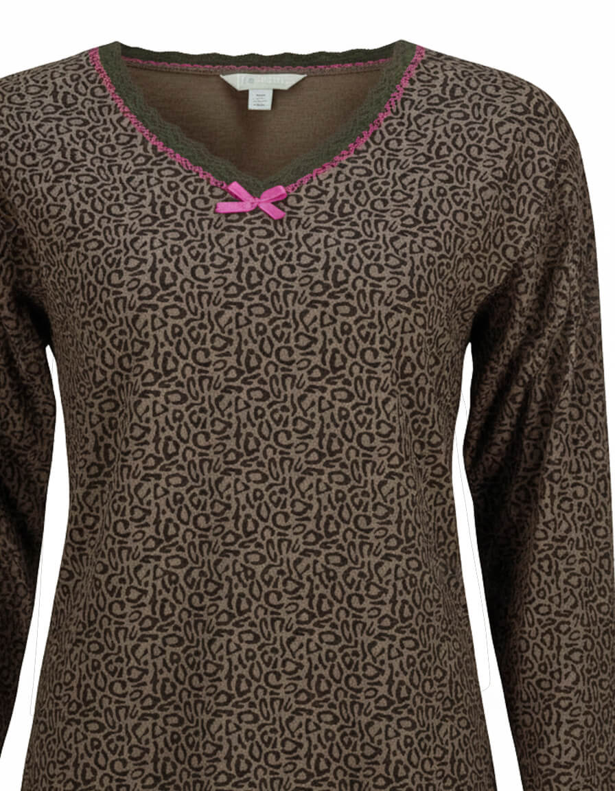  Irresistible Dames Pyjama- Lange Mouwen- Bruin - detail