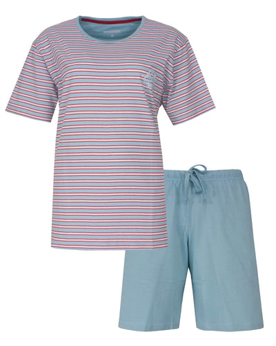 Irresistible Dames Shortama - Gestreept - Korte Mouwen - Licht Blauw