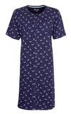 Medaillon Dames Nachthemd - Polo Sluiting - Katoen - Blauw