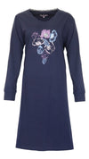 Medaillon Dames Nachthemd - Bloemenprint - Peacoat Blauw